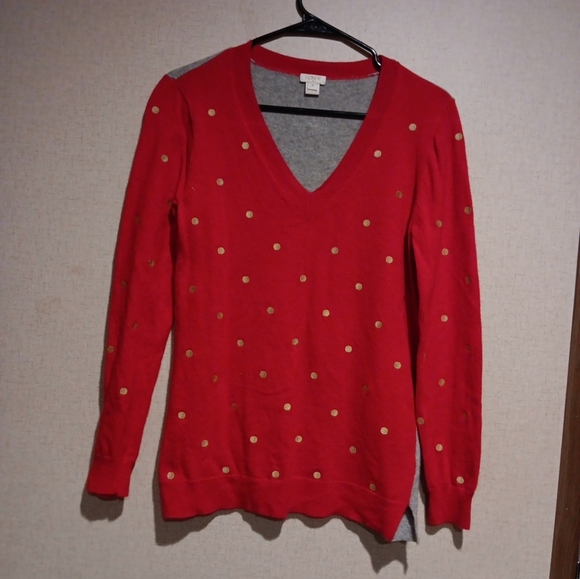 J. CREW RED MERINO WOOL POLKA DOT SWEATER PULLOVER size Petite M - Picture 1 of 4